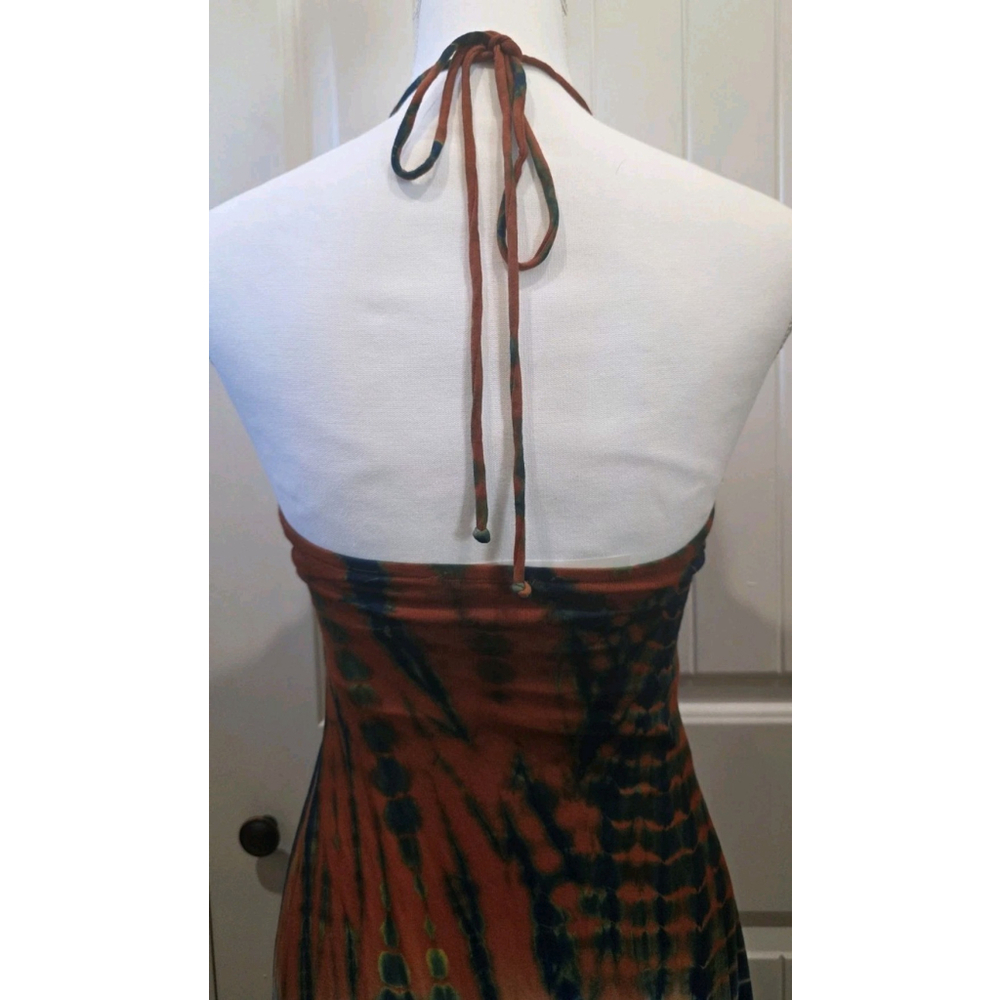 Sky Women's Braided Leather Accent Maxi Orange Blue Tie Dye Size S NWT Halter - Picture 5 of 7